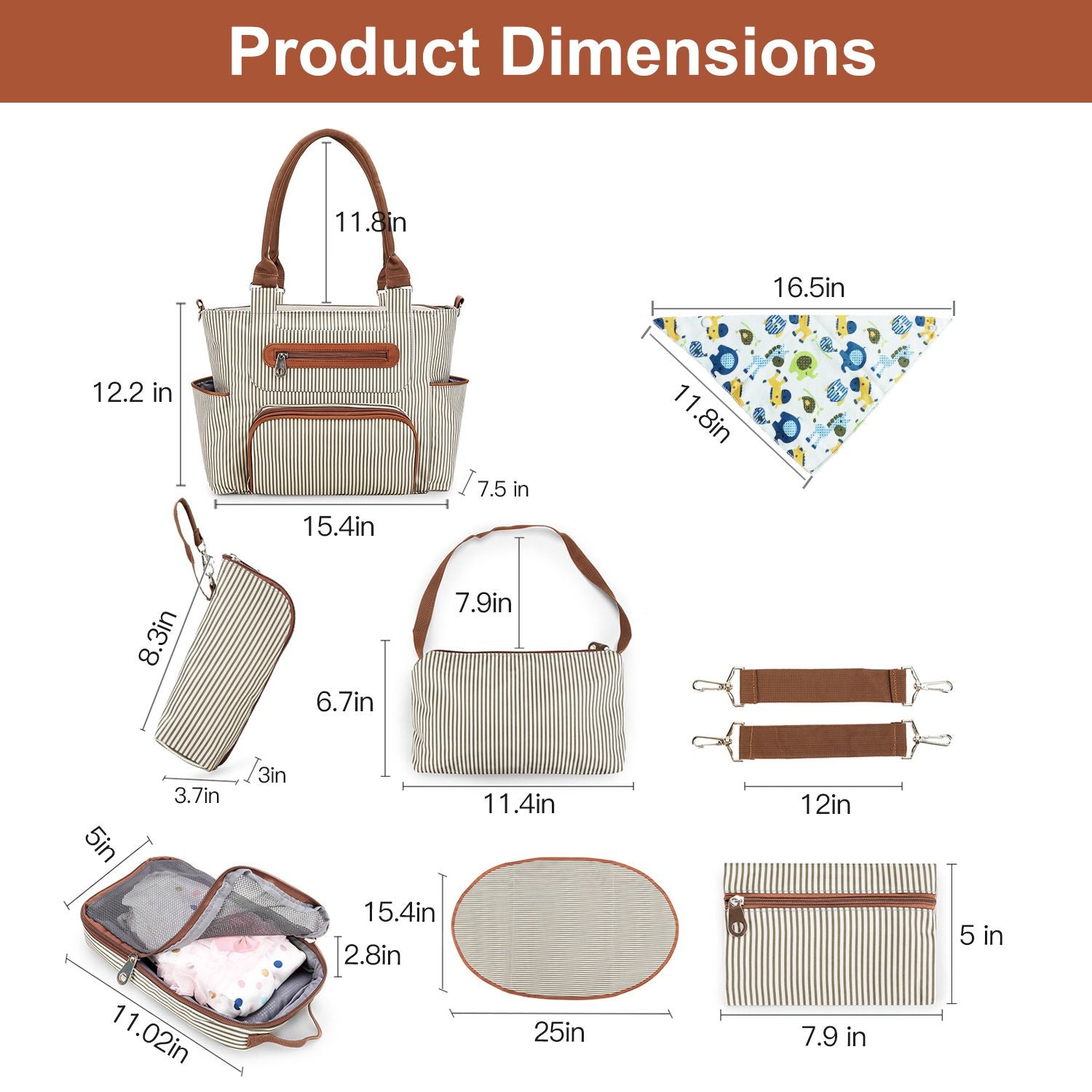 8Pcs Baby Nappy Diaper Bags Set for Mom Dad Mummy Handbags Multifunctional Diaper Changing Bags with Bottle Bag Mesh Bag Purse Diaper Pad 2 Burp Cloths 2 Hook Straps - Premium Diaper Bags Set from Doba - Just $85.80! Shop now at Handbags Specialist Headquarter