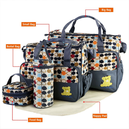 5PCS Baby Nappy Diaper Bags Set Mummy Diaper Shoulder Bags w/ Nappy Changing Pad Insulated Pockets Travel Tote Bags - Premium Tote Bags from Doba - Just $70.62! Shop now at Handbags Specialist Headquarter
