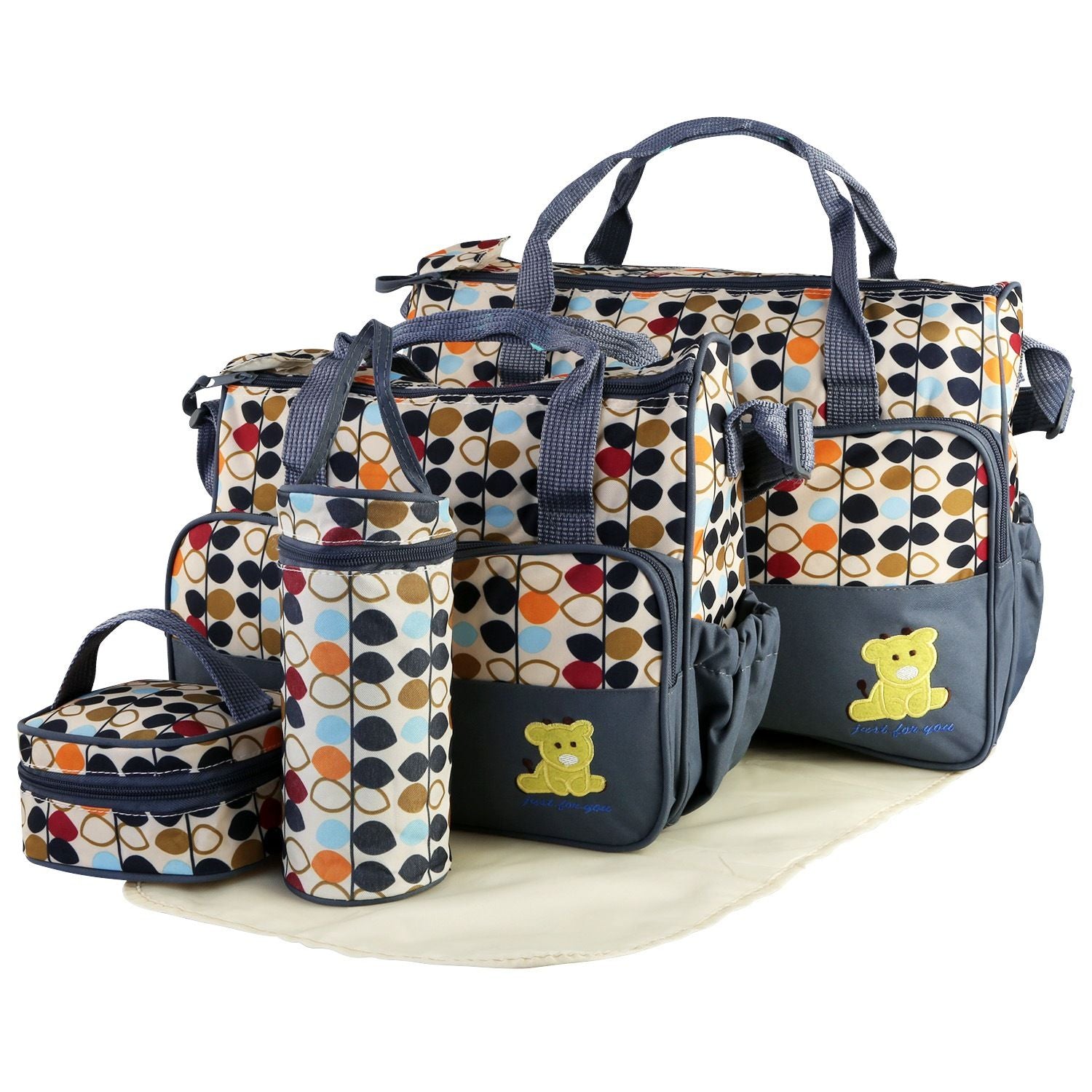 5PCS Baby Nappy Diaper Bags Set Mummy Diaper Shoulder Bags w/ Nappy Changing Pad Insulated Pockets Travel Tote Bags - Premium Tote Bags from Doba - Just $70.62! Shop now at Handbags Specialist Headquarter