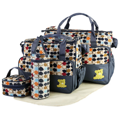 5PCS Baby Nappy Diaper Bags Set Mummy Diaper Shoulder Bags w/ Nappy Changing Pad Insulated Pockets Travel Tote Bags - Premium Tote Bags from Doba - Just $70.62! Shop now at Handbags Specialist Headquarter