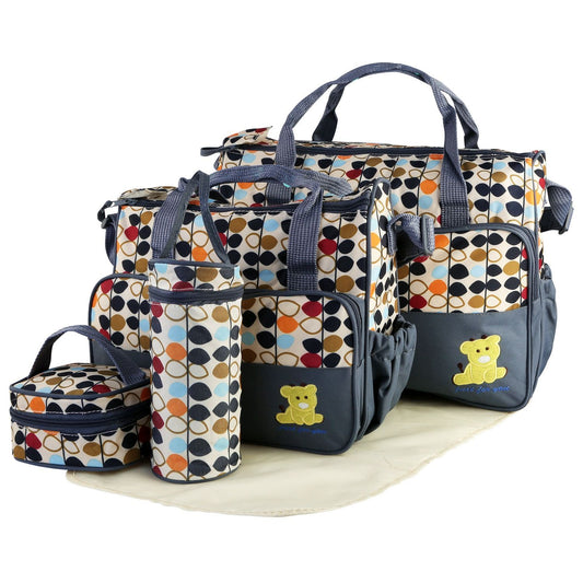 5PCS Baby Nappy Diaper Bags Set Mummy Diaper Shoulder Bags w/ Nappy Changing Pad Insulated Pockets Travel Tote Bags - Premium Tote Bags from Doba - Just $70.62! Shop now at Handbags Specialist Headquarter