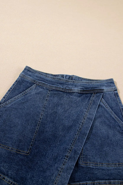 Asymmetrical Denim Skort with Pockets - Premium Women / Jeans & Denim from Trendsi - Just $35.46! Shop now at Handbags Specialist Headquarter