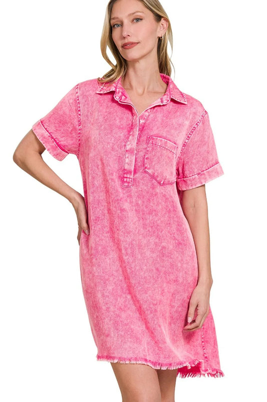 Zenana Tencel Mineral Washed Collared Shirts Dress - Premium Women / Jeans & Denim from Trendsi - Just $45.82! Shop now at Handbags Specialist Headquarter