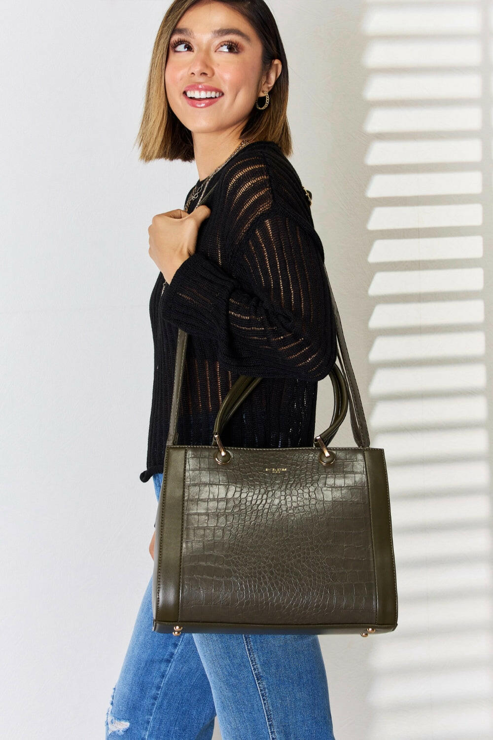 David Jones Texture PU Leather Handbag - Premium Handbags from Trendsi - Just $51.66! Shop now at Handbags Specialist Headquarter