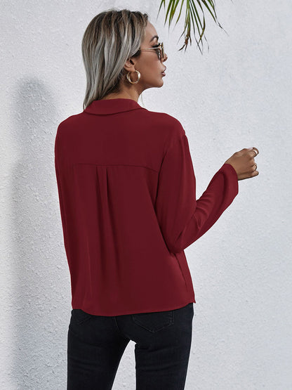 Collared Neck Button Down Shirt - Premium Women's Down Shirt Tops from Trendsi - Just $27! Shop now at Handbags Specialist Headquarter