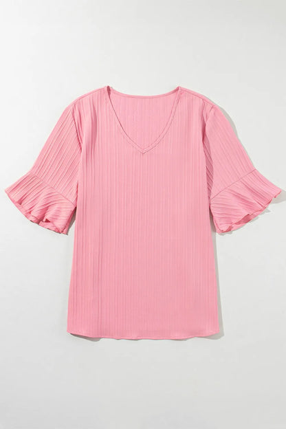 Plus Size V-Neck Half Sleeve Blouse - Premium Plus Size Shirts from Trendsi - Just $13.72! Shop now at Handbags Specialist Headquarter