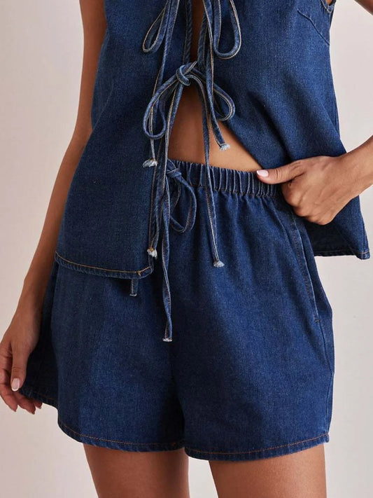 Elastic Waist Denim Shorts - Premium Women / Jeans & Denim from Trendsi - Just $24.42! Shop now at Handbags Specialist Headquarter