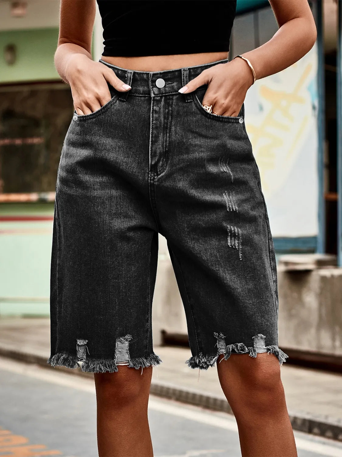 Raw Hem Denim Shorts - Premium Women / Jeans & Denim from Trendsi - Just $25.78! Shop now at Handbags Specialist Headquarter