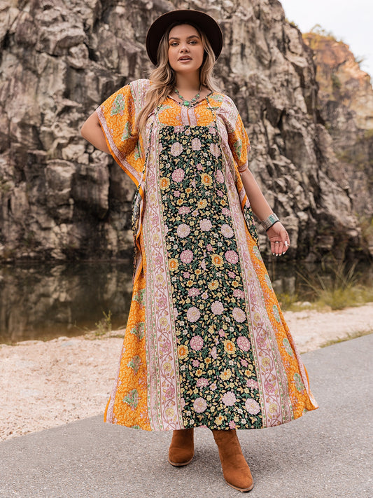 Plus Size Tie Neck Maxi Dress - Premium Dresses from Trendsi - Just $40.99! Shop now at Handbags Specialist Headquarter