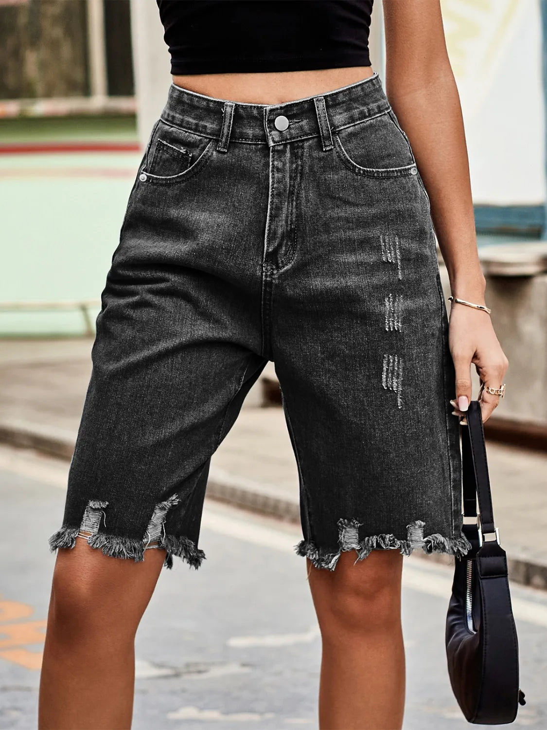 Raw Hem Denim Shorts - Premium Women / Jeans & Denim from Trendsi - Just $25.78! Shop now at Handbags Specialist Headquarter