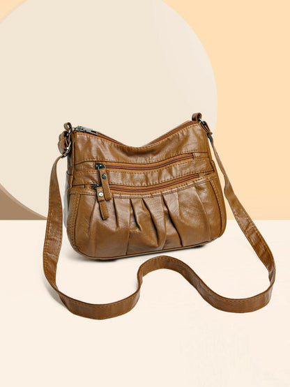 PU Leather Ruched Adjustable Strap Shoulder Bag.