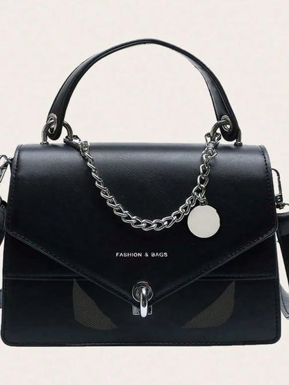 Chain PU Leather Detachable Shoulder Strap Handbag - Premium handbags from Trendsi - Just $31.99! Shop now at Handbags Specialist Headquarter