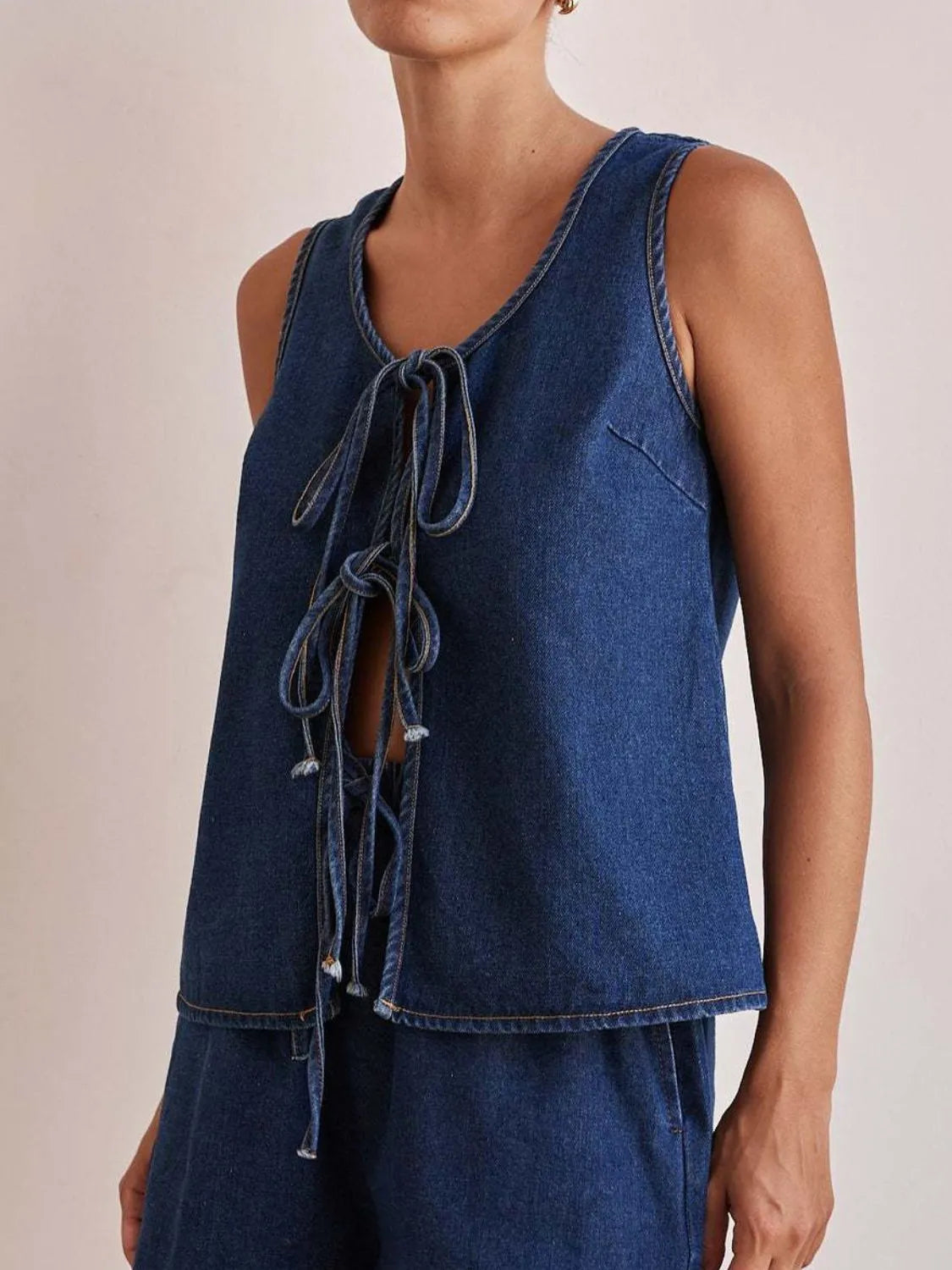 Tie Front Denim Vest - Premium Women / Jeans & Denim from Trendsi - Just $31.60! Shop now at Handbags Specialist Headquarter