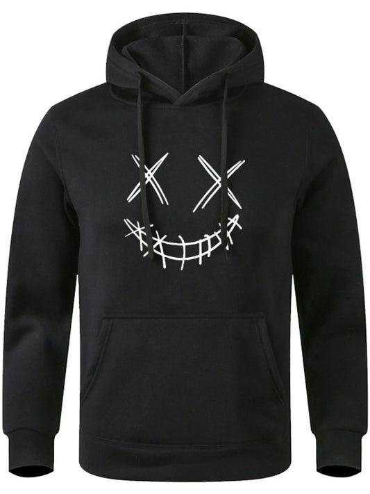 Men's Full Size Drawstring Graphic Long Sleeve Hoodie Plus Size - Premium Men's Sweatshirts from Trendsi - Just $22.56! Shop now at Handbags Specialist Headquarter