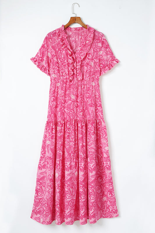 Paisley Print Flounce Sleeve Maxi Dress - Premium Maxi Dress from Trendsi - Just $56.99! Shop now at Handbags Specialist Headquarter