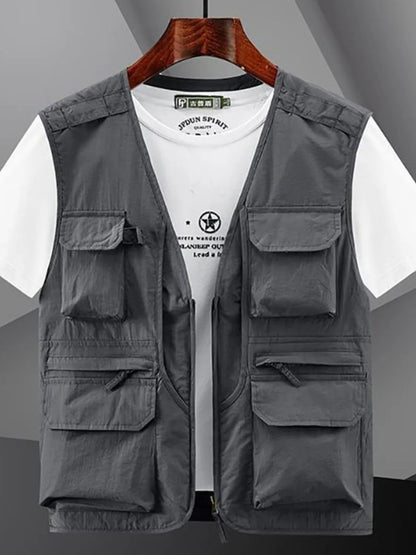 Men's Plus Size Zip Up V-Neck Vest - Premium  from Trendsi - Just $45.28! Shop now at Handbags Specialist Headquarter