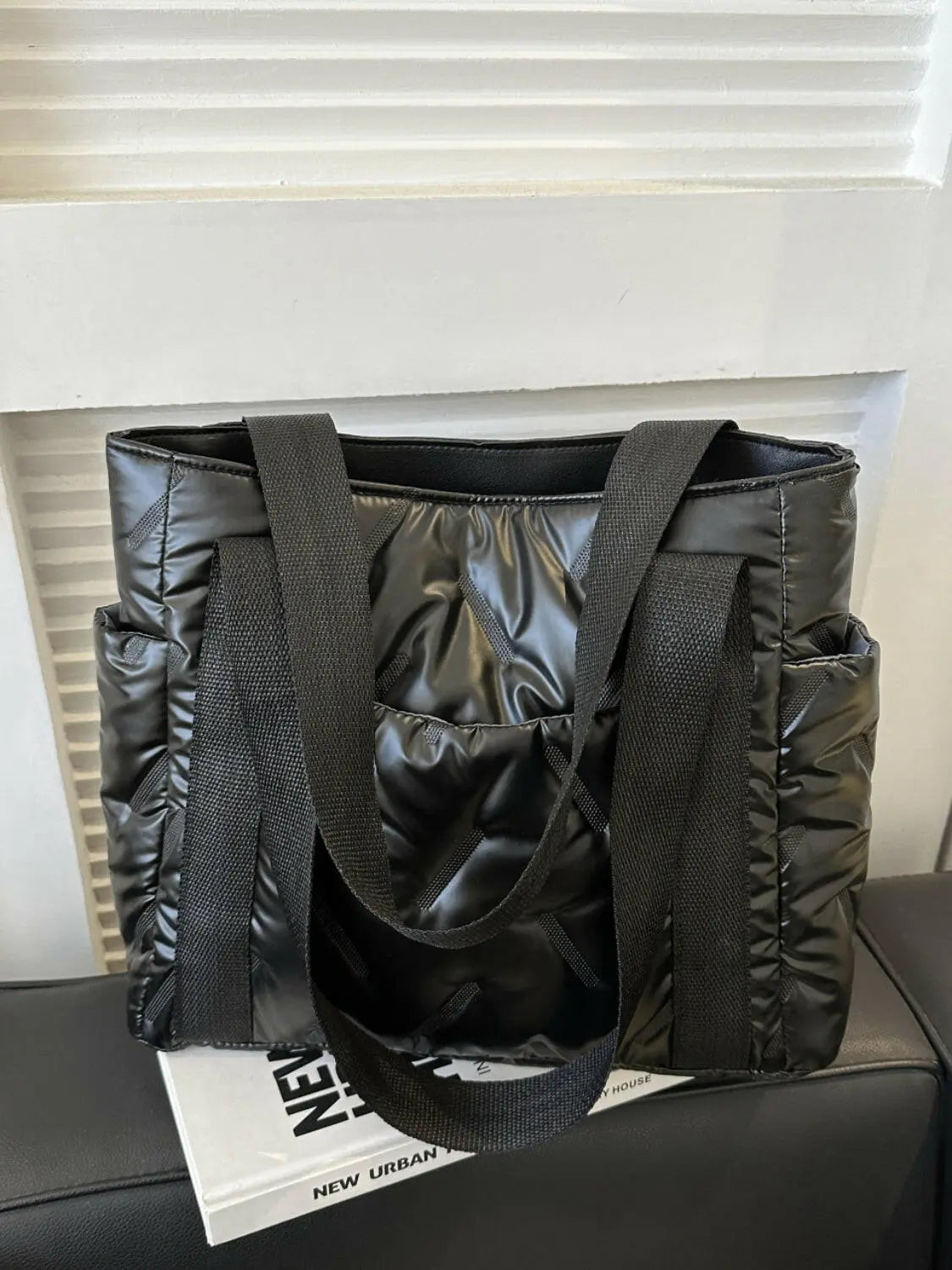 Solid Color Tote Bag with Side Pockets.