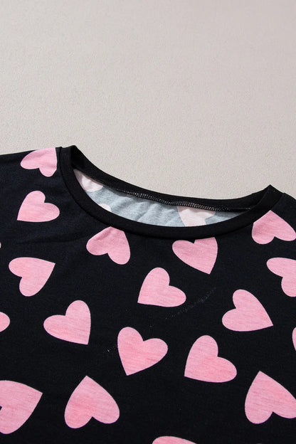 Heart Print Long Sleeve Top and Shorts Lounge Set - Premium Sleepwear from Trendsi - Just $37.99! Shop now at Handbags Specialist Headquarter