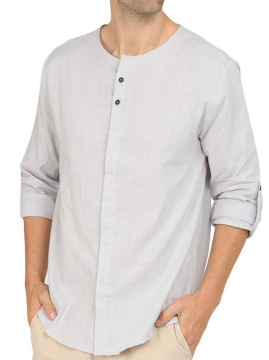 Men's Roll-Up Sleeve Linen Blend Polo Shirt - Premium Men's Polo shirt from Trendsi - Just $24.56! Shop now at Handbags Specialist Headquarter