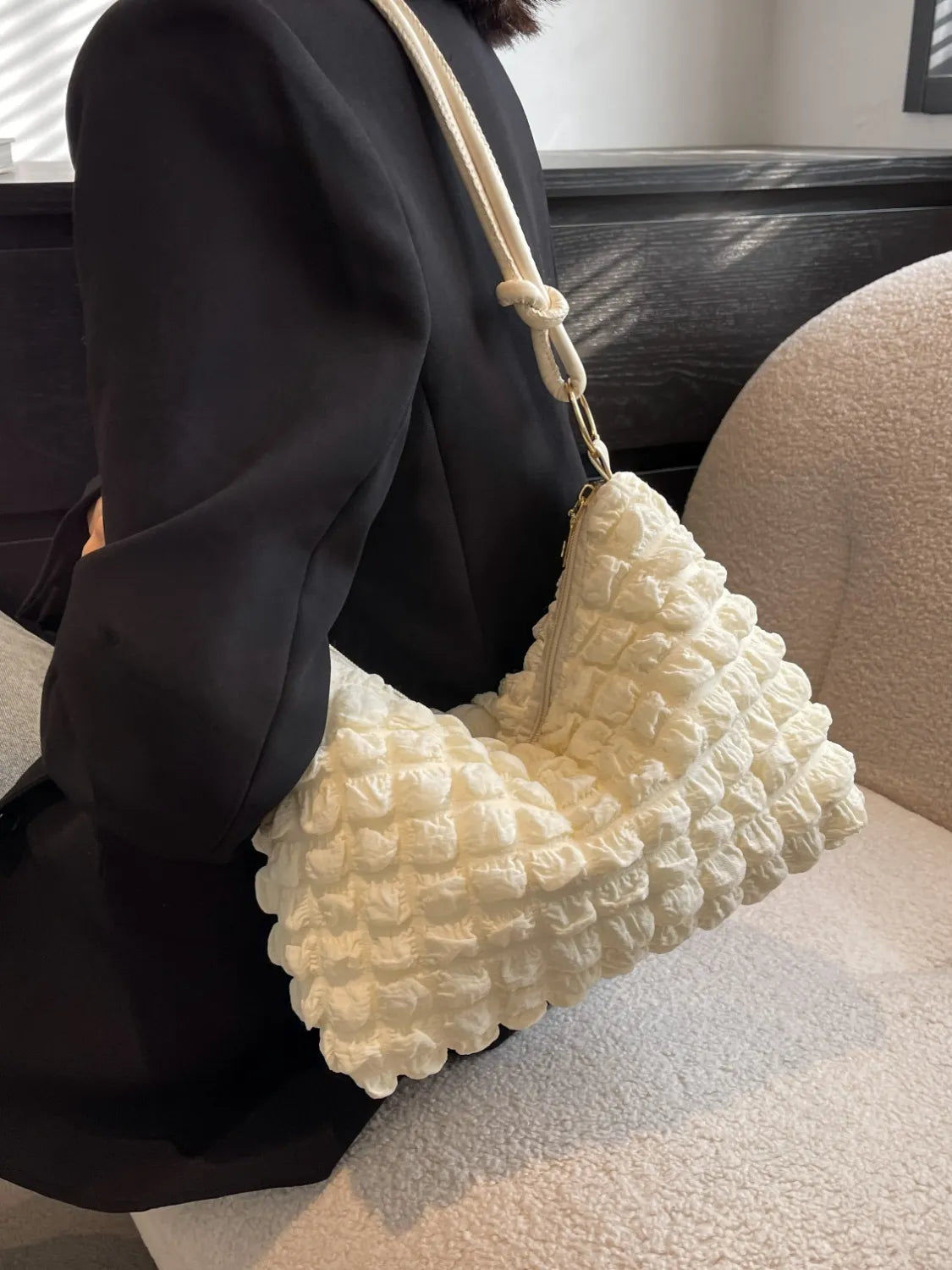 Quilted Bubble Textured Shoulder Bag.