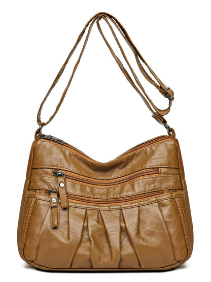 PU Leather Ruched Adjustable Strap Shoulder Bag.
