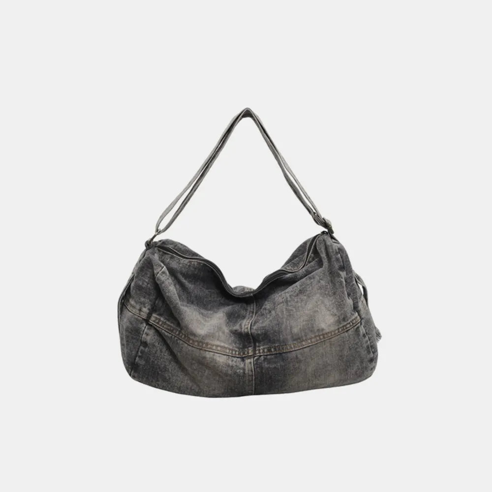 Adjustable Strap Denim Tote Bag - Premium Tote Bag from Trendsi - Just $36.99! Shop now at Handbags Specialist Headquarter