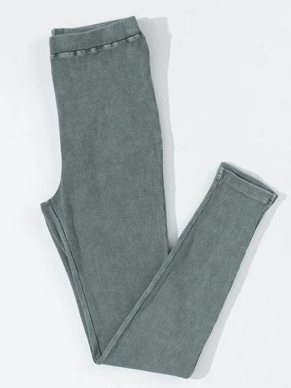 Ribbed Elastic Waist Leggings - Premium Leggings from Trendsi - Just $74.10! Shop now at Handbags Specialist Headquarter