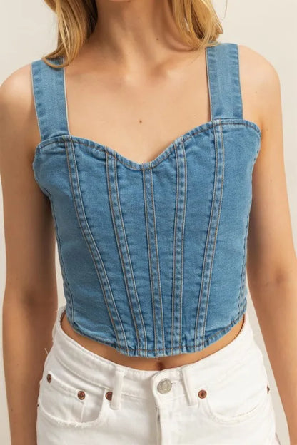 HYFVE Washed Sweetheart Neck Wide Strap Denim Tank - Premium Women / Jeans & Denim from Trendsi - Just $32.06! Shop now at Handbags Specialist Headquarter