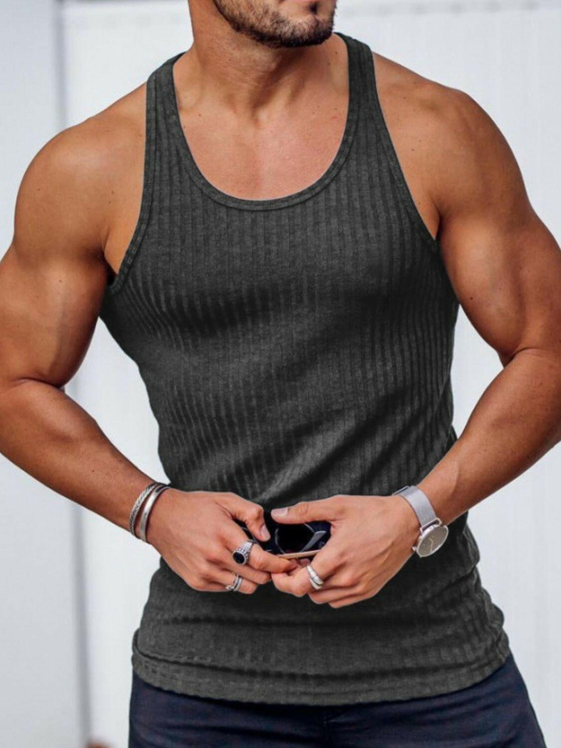 Men's Plus Size Round Neck Tank.