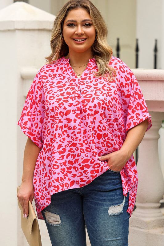 Plus Size Printed Notched Neck Half Sleeve Top - Premium Plus Size Shirts from Trendsi - Just $28! Shop now at Handbags Specialist Headquarter