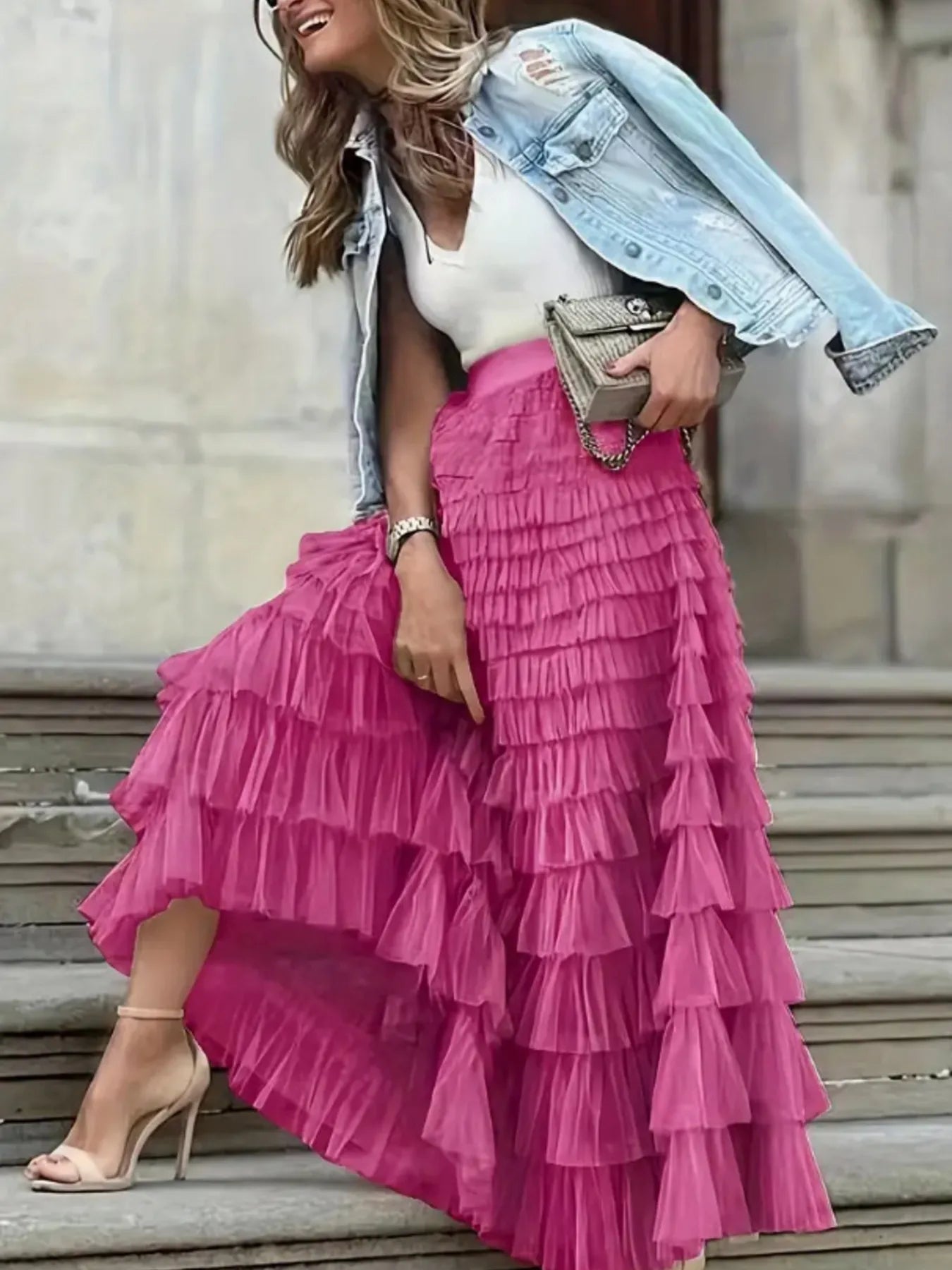 Layered Ruffle Maxi Skirt - Premium Skirts from Trendsi - Just $38.99! Shop now at Handbags Specialist Headquarter