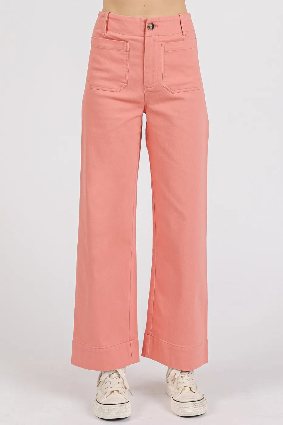 Mittoshop Twill Patch Pocket High Rise Wide Leg Pants - Premium Women Pants from Trendsi - Just $55.99! Shop now at Handbags Specialist Headquarter
