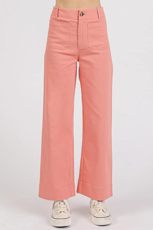 Mittoshop Twill Patch Pocket High Rise Wide Leg Pants - Premium Women Pants from Trendsi - Just $55.99! Shop now at Handbags Specialist Headquarter