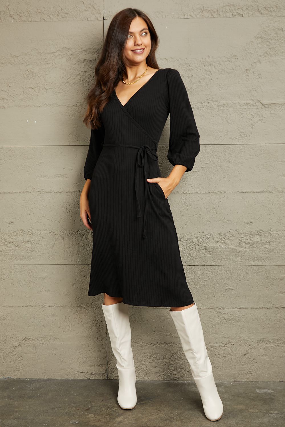 Culture Code Full Size Surplice Flare Ruching Dress.