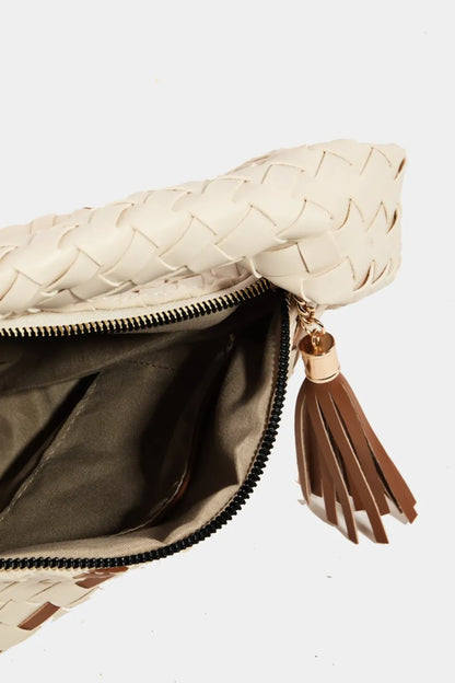 Fame Tassel Detail Weave Semi Circle Bag - Premium Tote Bag from Trendsi - Just $42.99! Shop now at Handbags Specialist Headquarter