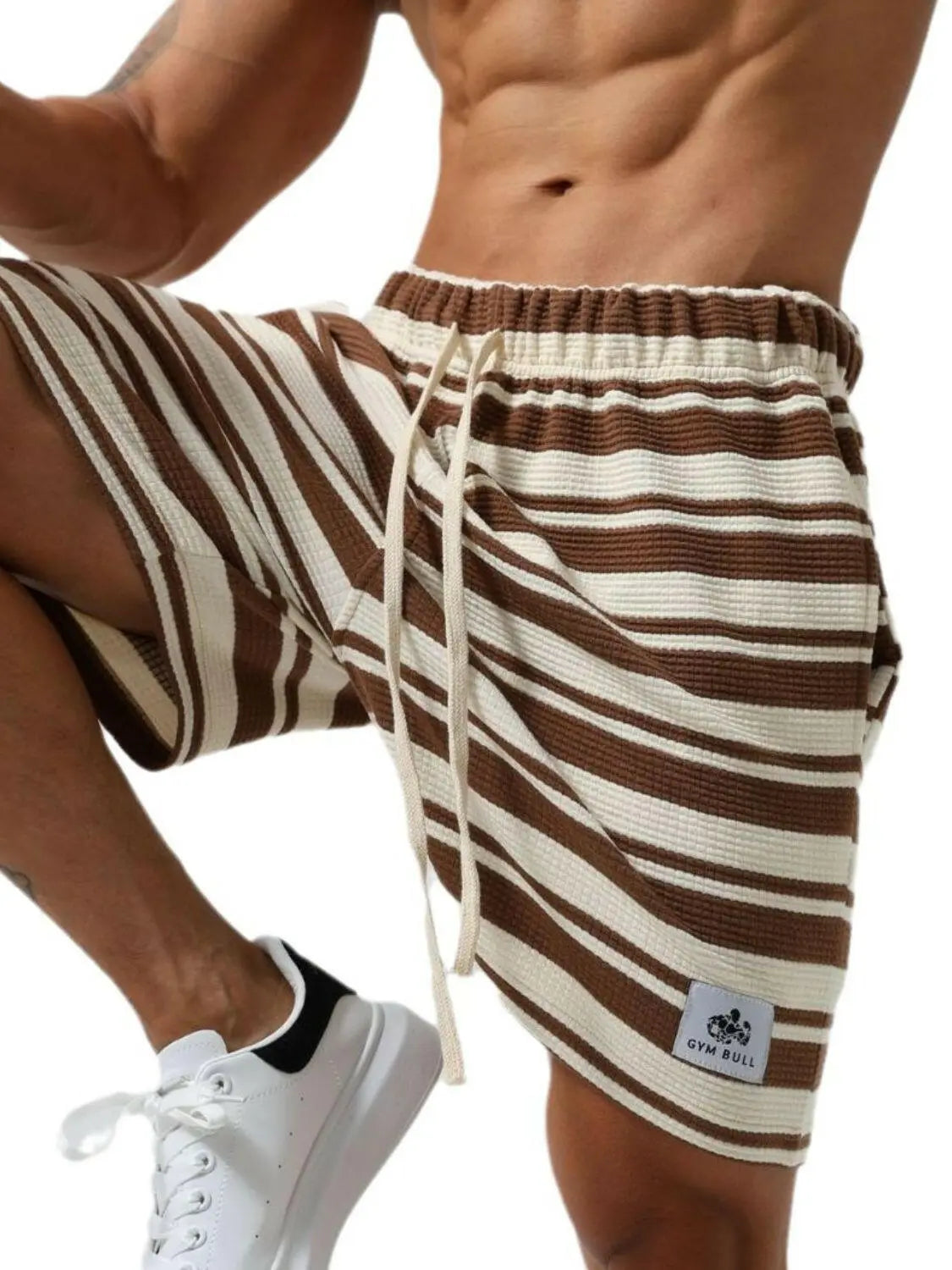 Men's Plus Size Drawstring Striped Shorts.