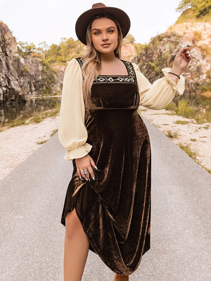 Plus Size Embroidered Square Neck Dress - Premium Dresses from Trendsi - Just $57.99! Shop now at Handbags Specialist Headquarter