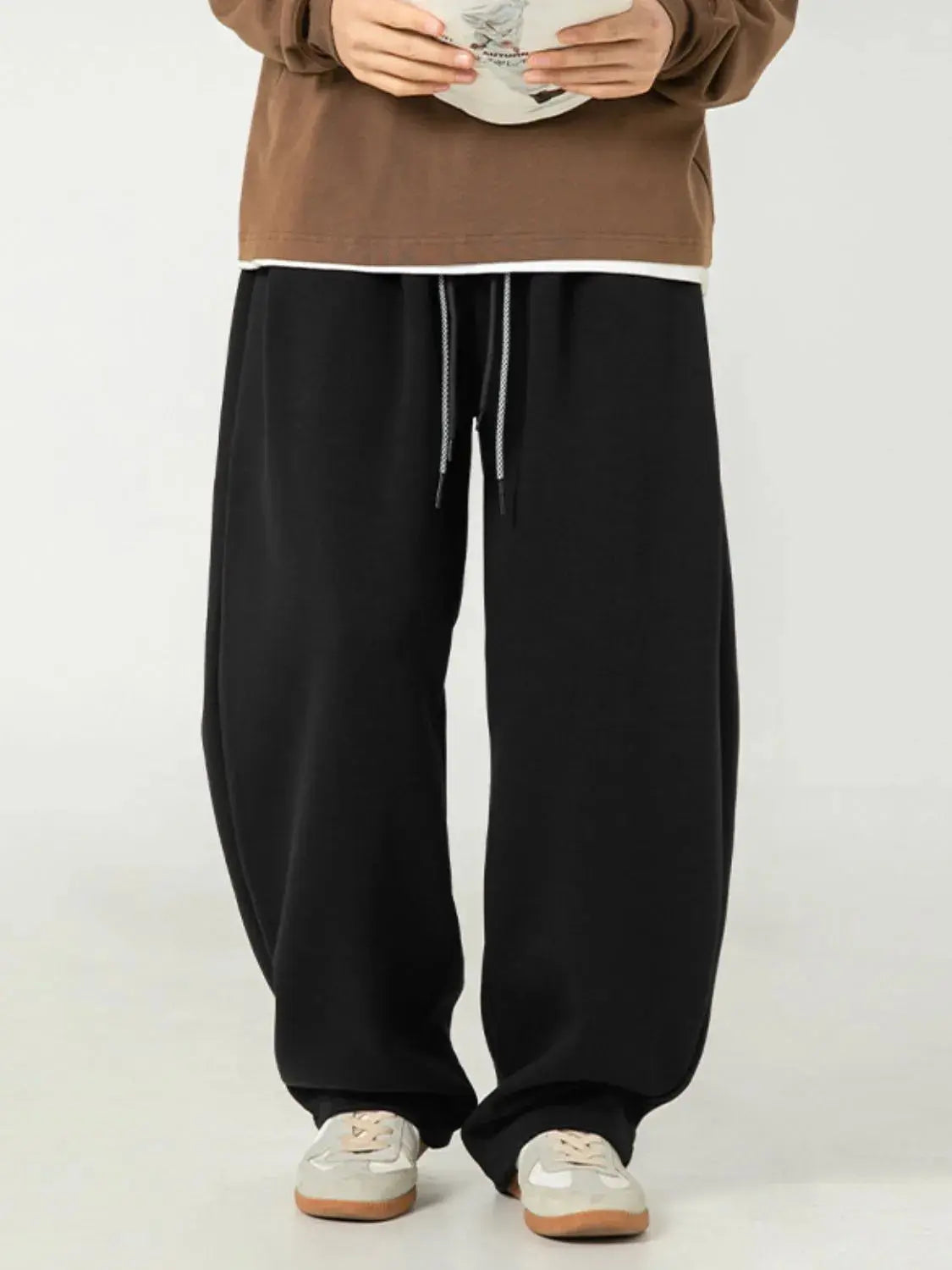 Men's Plus Size Drawstring Wide Leg Pants.