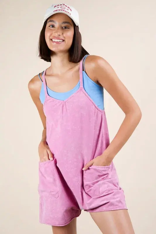 VERY J Plus Size Mineral Washed Sleeveless Knit Romper.