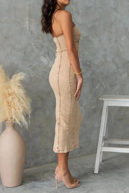 Slit Back Tube Denim Dress - Premium Women / Jeans & Denim from Trendsi - Just $46.80! Shop now at Handbags Specialist Headquarter