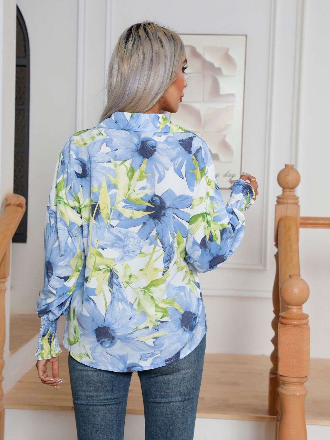 Button Down Printed Long Sleeve Shirt - Premium Women / Tops from Trendsi - Just $21.02! Shop now at Handbags Specialist Headquarter