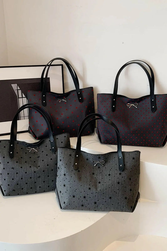 Polyester Bow Polka Dot Tote Bag.