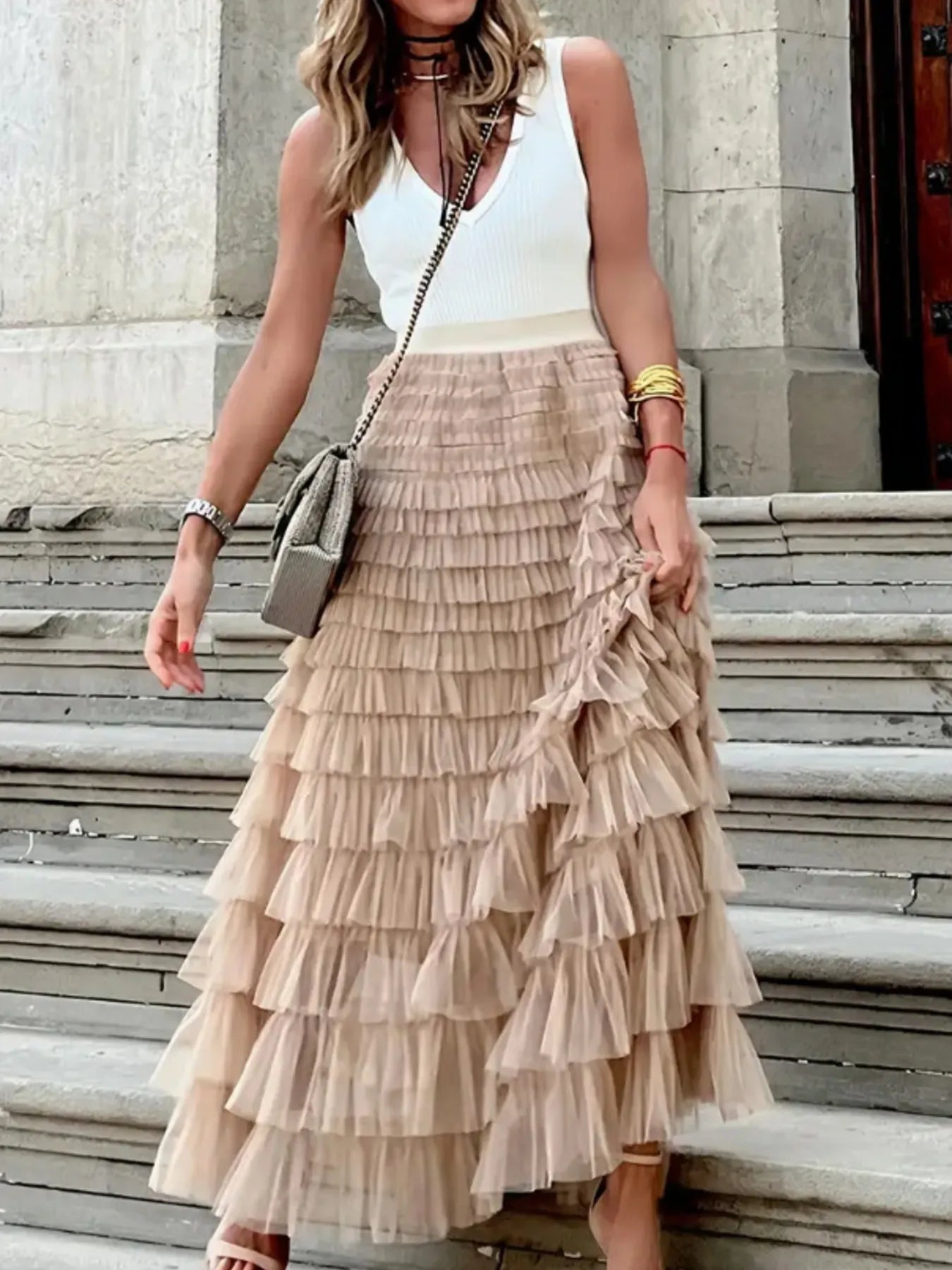 Layered Ruffle Maxi Skirt - Premium Skirts from Trendsi - Just $38.99! Shop now at Handbags Specialist Headquarter