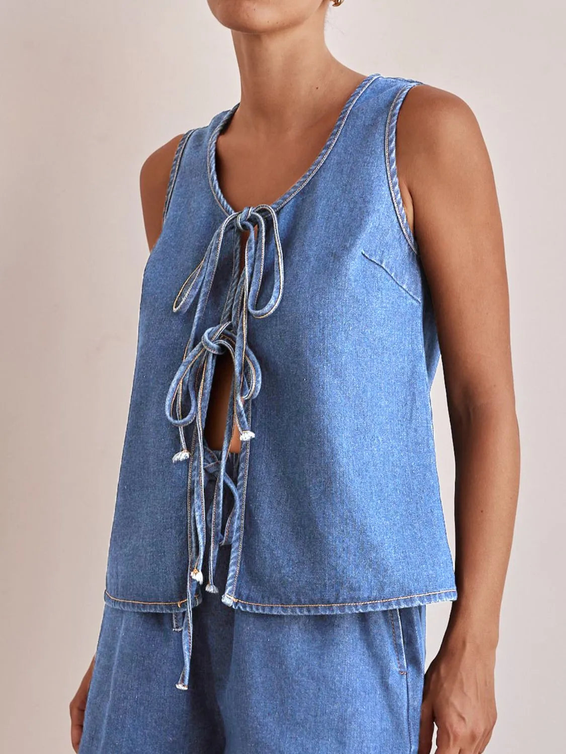 Tie Front Denim Vest - Premium Women / Jeans & Denim from Trendsi - Just $31.60! Shop now at Handbags Specialist Headquarter