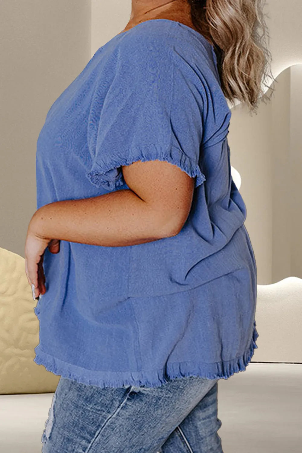 Plus Size Round Neck Half Sleeve Top - Premium Plus Size Shirts from Trendsi - Just $33.82! Shop now at Handbags Specialist Headquarter