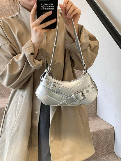 PU Leather Buckle Shoulder Bag.