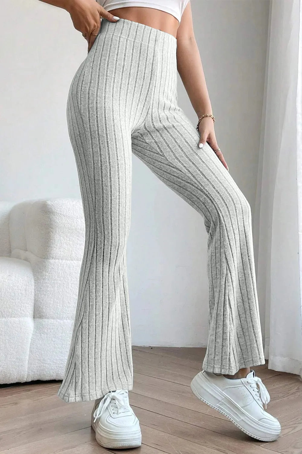 Basic Bae Full Size Ribbed High Waist Flare Pants - Premium Women Pants from Trendsi - Just $10.99! Shop now at Handbags Specialist Headquarter