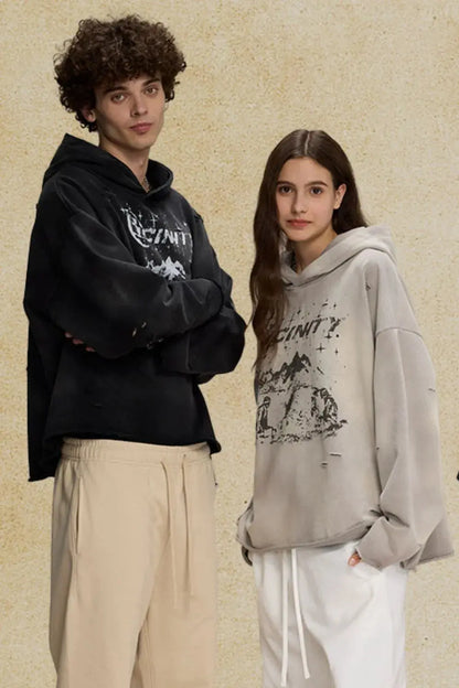 Men's Distressed Graphic Long Sleeve Hoodie.