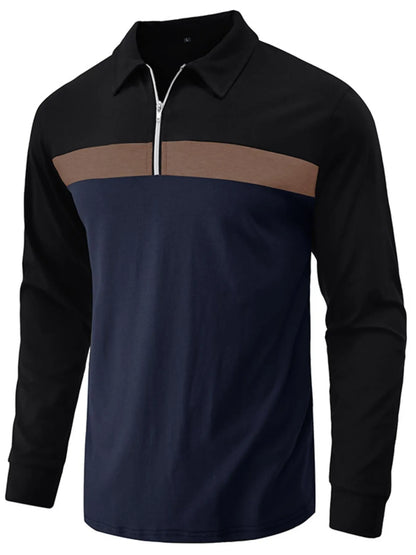 Men's Color Block Long Sleeve Polo Shirt - Premium Men's Polo shirt from Trendsi - Just $39.99! Shop now at Handbags Specialist Headquarter