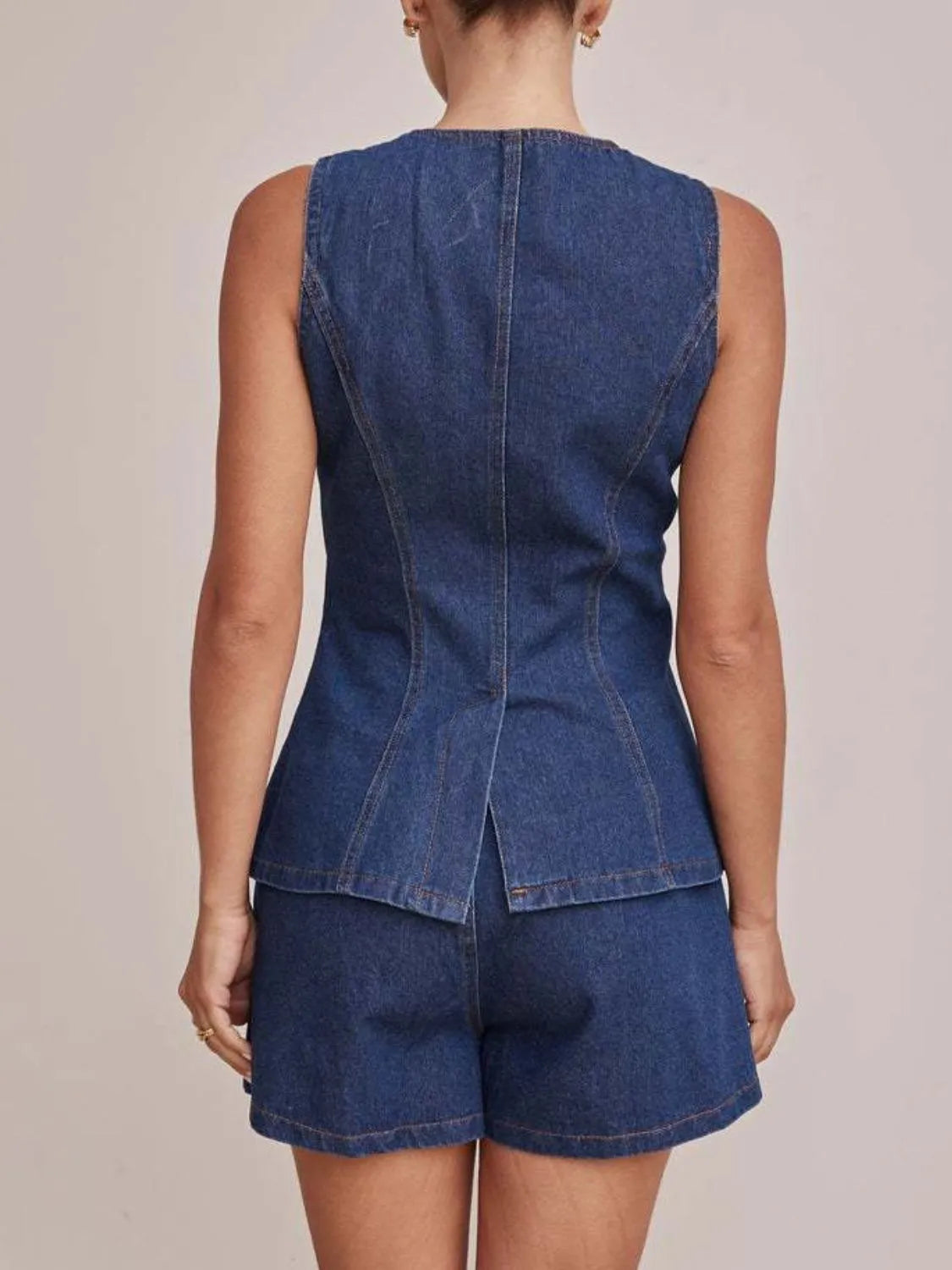 Button Down Vest and Shorts Denim Set - Premium Women / Jeans & Denim from Trendsi - Just $65.12! Shop now at Handbags Specialist Headquarter